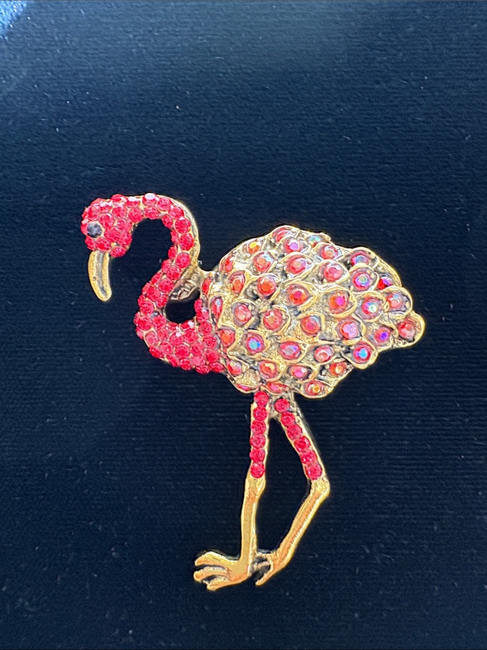 Gold-Tone Pink Crystal Flamingo Brooch